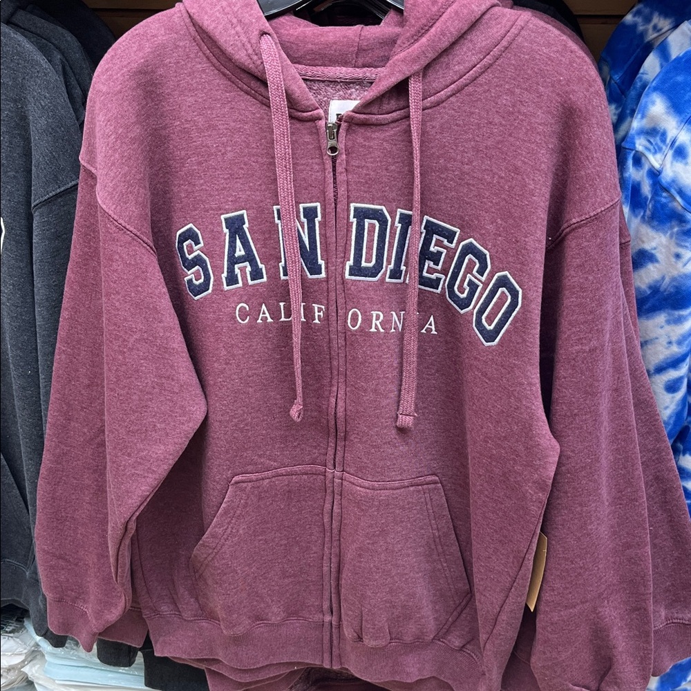 San Diego California Hooded Zip-Up Sweatshirt - Dusty Rose maroon